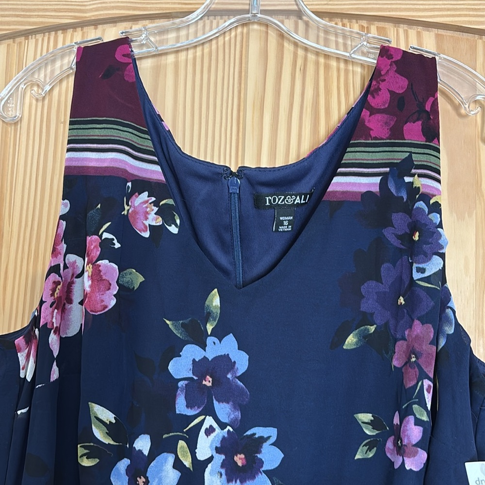 Roz & Ali Navy Floral Cold-Shoulder Dress